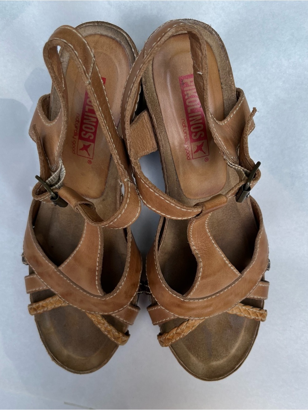PIKOLINOS Tan Leather Braided Strap Slingback Sandal